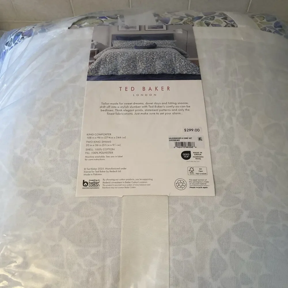 New Ted Baker London King Comforter With 2 King Shams Kaleidoscope Cp. @ $285